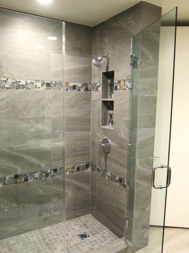 Plank tile, glass mosaic band