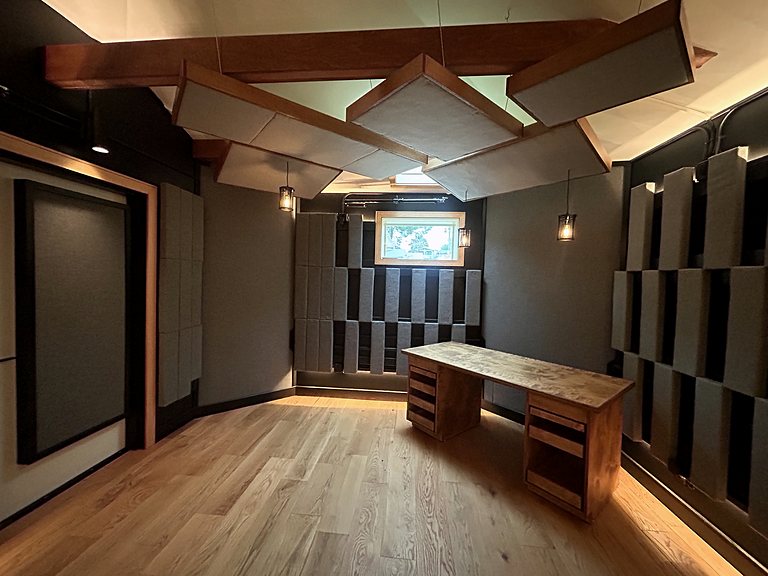 Angled acoustic clouds, hung to the inch